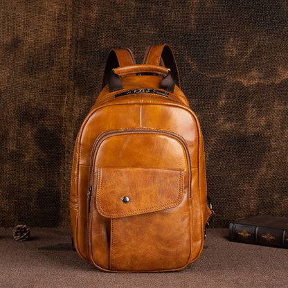 Travel Multifunctional Men's First Layer Cowhide Cross Shoulder Backpack