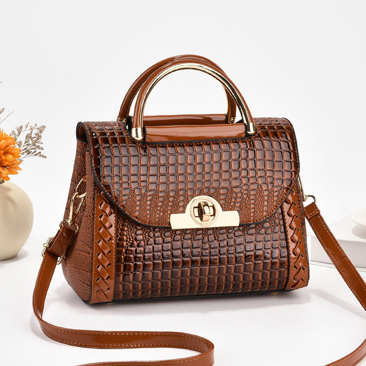 brown Small Square Fashion Shoulder Crossbody Bag