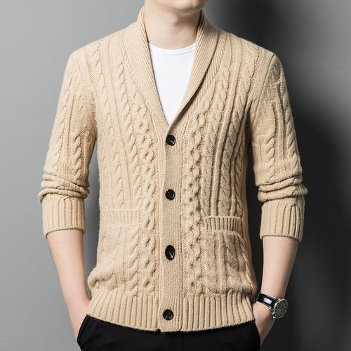 Knitted Thickened Jacquard Single-breasted Men's Cardigan