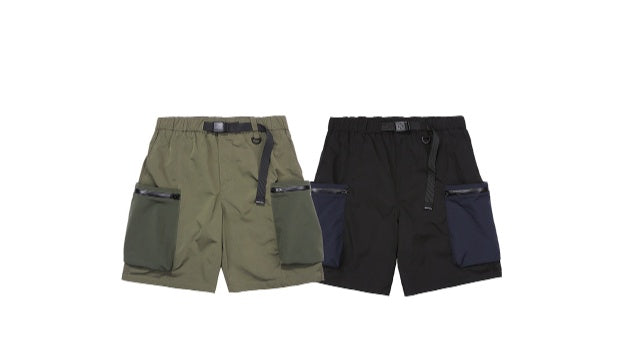 Big pockets, men summer shorts with belt, black and khaki color