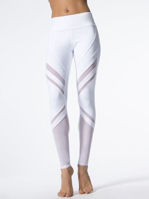 White slim-fitting tight mesh mesh yoga pants