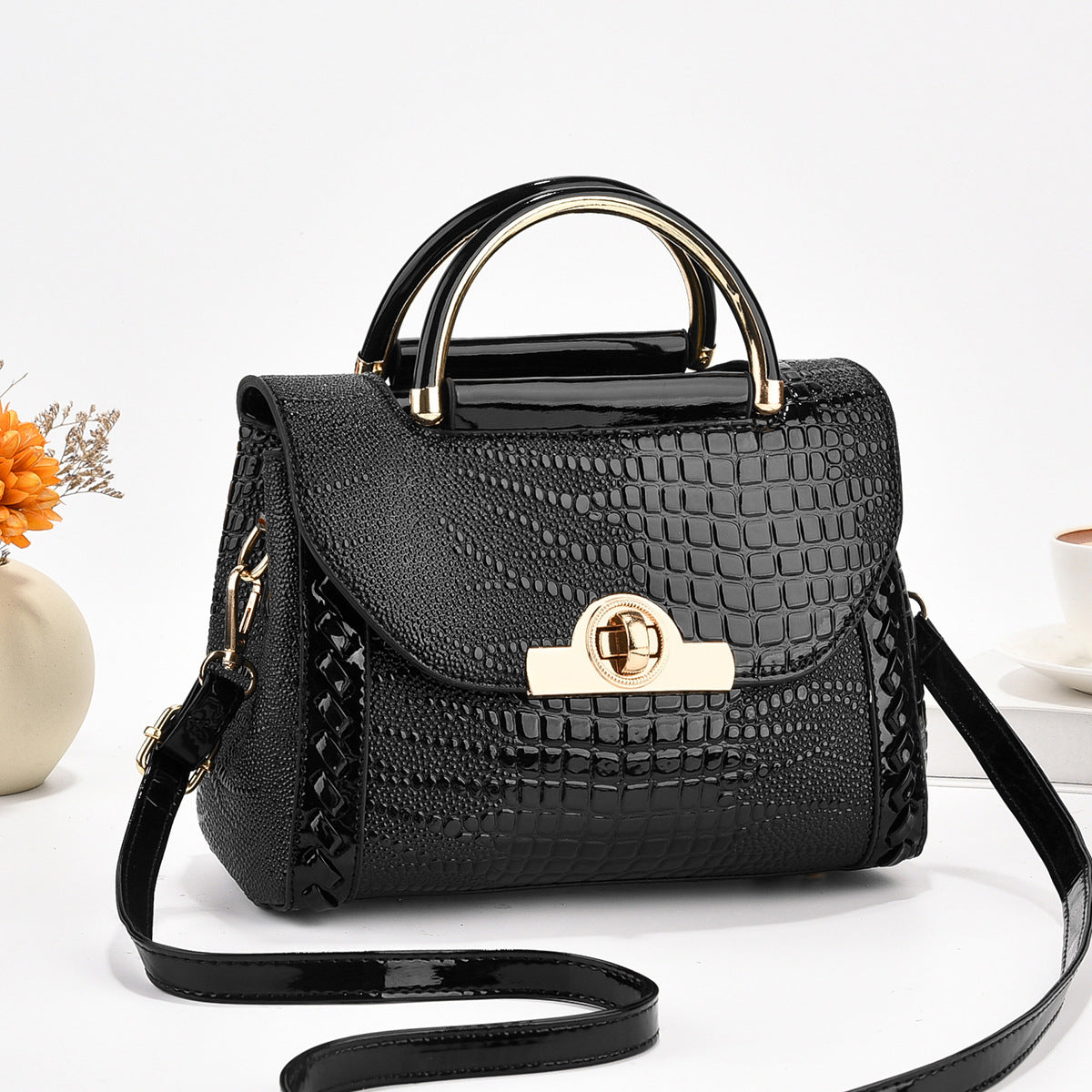 Black Small Square Fashion Shoulder Crossbody Bag, fashionable handbag