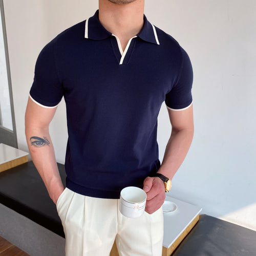 Elbow-sleeved Top Fashion Polo Collar Casual Shirt