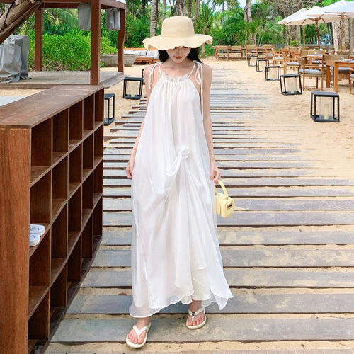 French Tea Break Chiffon Beach Dress For Seaside Holiday