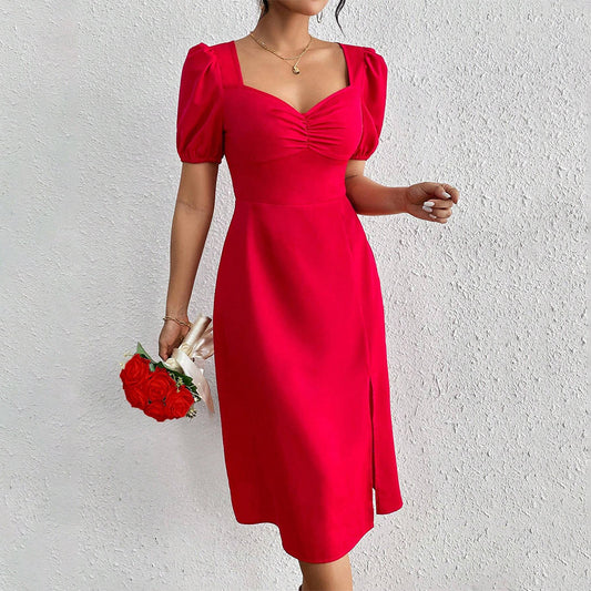 Chloe Fold Split Red Dress