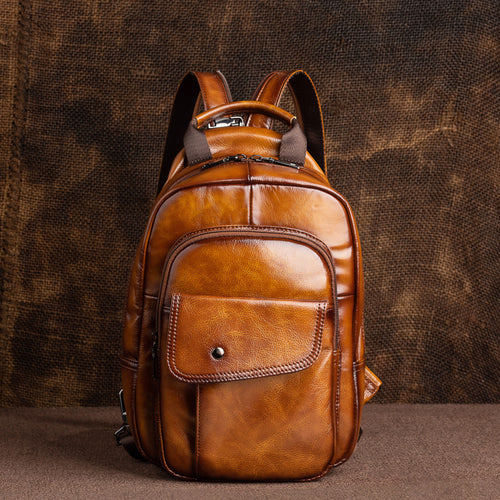 Travel Multifunctional Men's First Layer Cowhide Cross Shoulder Backpack