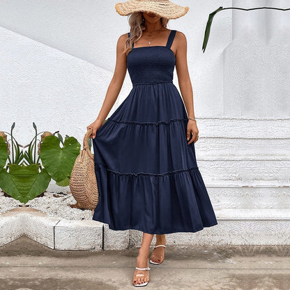 Strap dress navy blue long casual dress