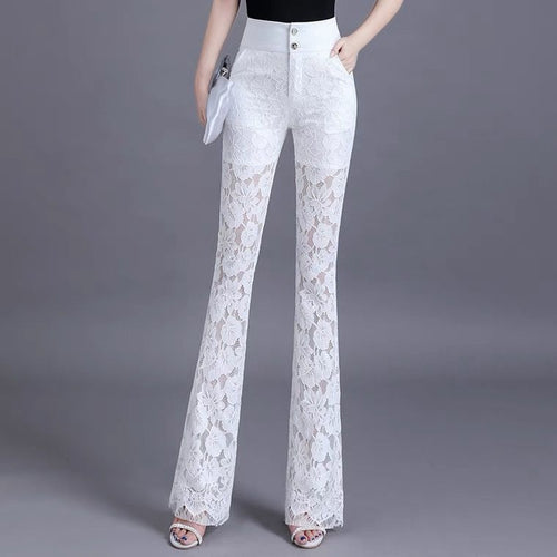 Lace Flared Pants High Waist Drape